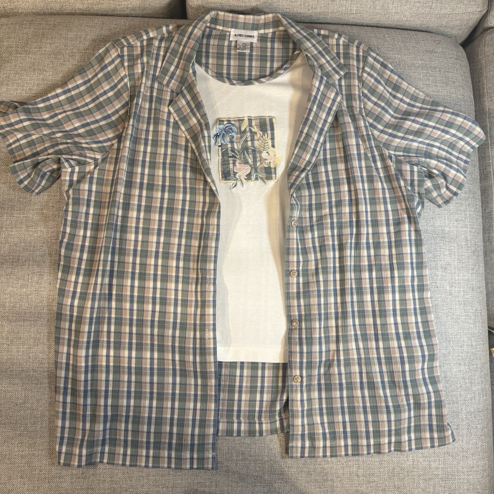 Alfred Dunner Womens 2X Layered Look Plaid Top‎ Floral Embroidered Cottagecore